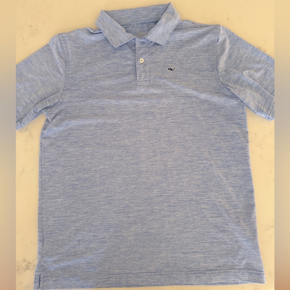 Vineyard Vines Boys Blue Stripe Sankaty Performance Polo Large